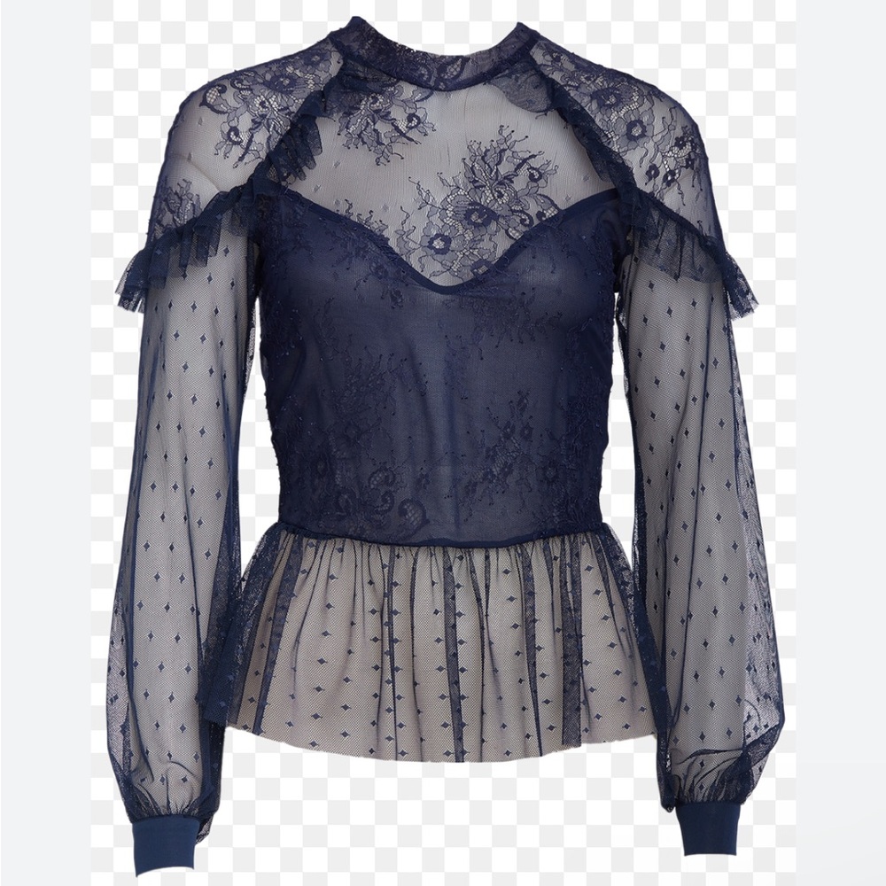 Sheer Navy Lace Peplum Top